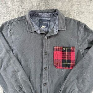 Modern Amusement Textured Gray Button Down Buffalo Plaid Pocket Flannel Outdoors